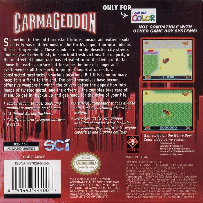 Carmageddon : Carpocalypse Now — Box back