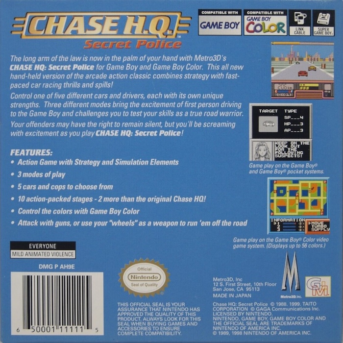Chase H.Q. : Secret Police — Box back