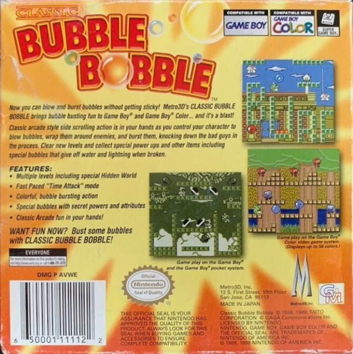 Classic Bubble Bobble — Box back