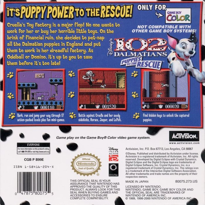 Disney's 102 Dalmatians: Puppies to the Rescue — Box back