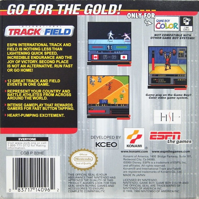 ESPN International Track & Field — Box back