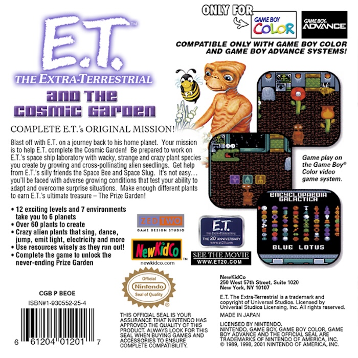 E.T.: The Extra-Terrestrial and the Cosmic Garden — Box back