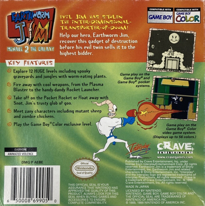 Earthworm Jim: Menace 2 the Galaxy — Box back