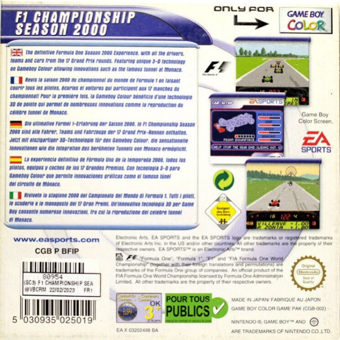 F1 Championship Season 2000 — Box back