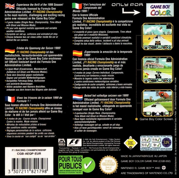 F1 Racing Championship — Box back