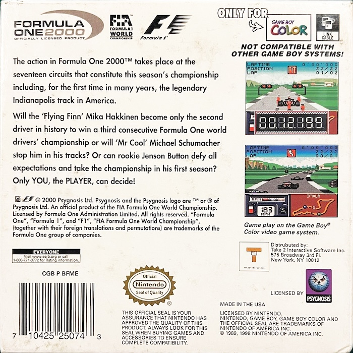 Formula One 2000 — Box back