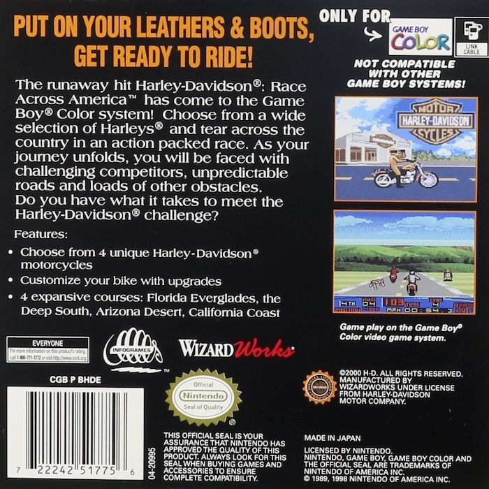 Harley-Davidson Motor Cycles : Race Across America — Box back