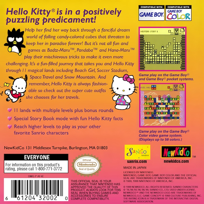 Hello Kitty's Cube Frenzy — Box back