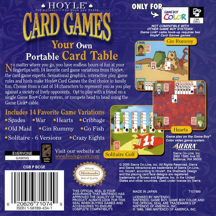 Hoyle Card Games — Box back