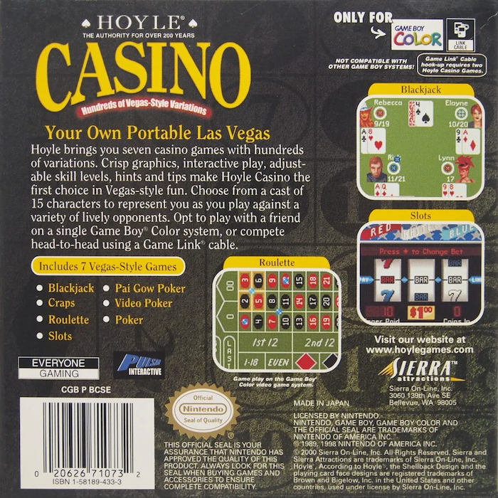Hoyle Casino — Box back