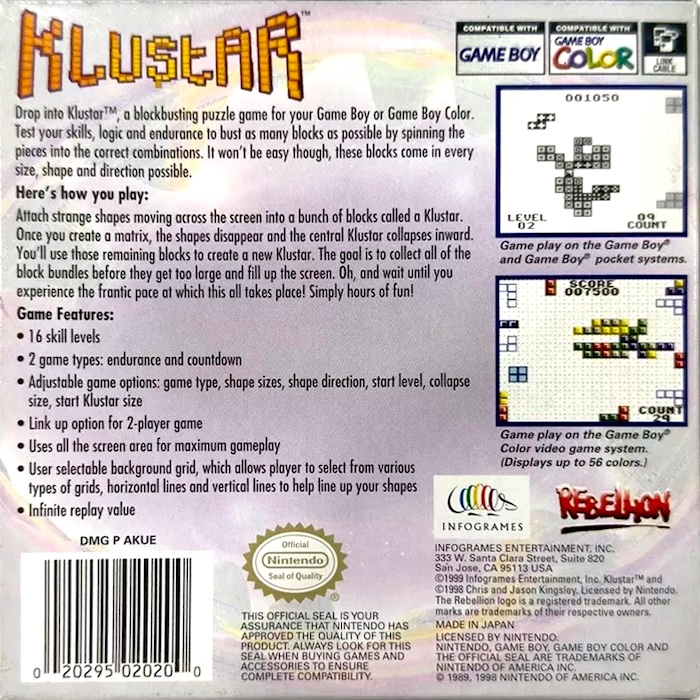 Klustar — Box back