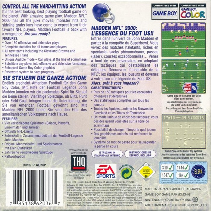 Madden NFL 2000 — Box back