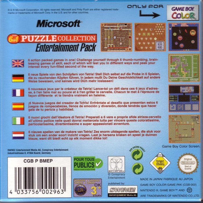 Microsoft : The 6 in 1 Puzzle Collection Entertainment Pack — Box back