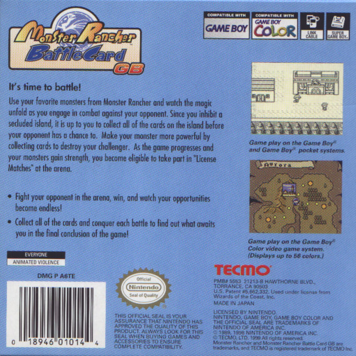 Monster Rancher Battle Card GB — Box back