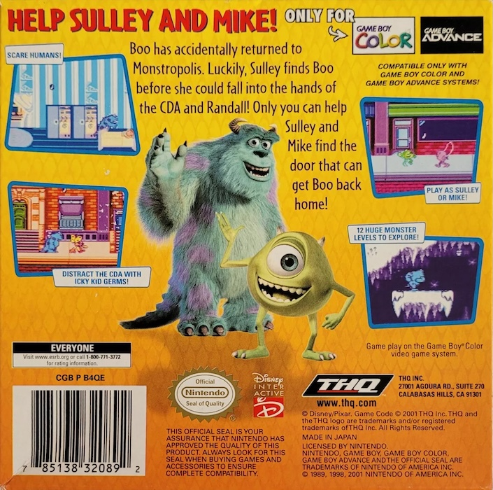 Monsters, Inc. — Box back