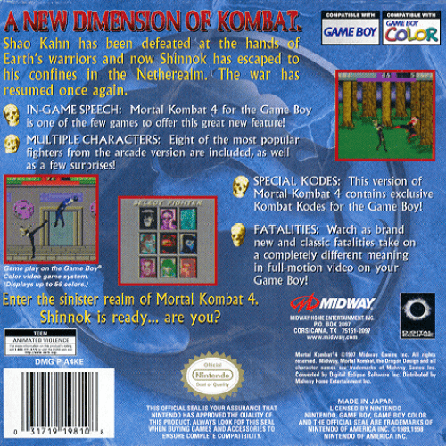 Mortal Kombat 4 — Box back