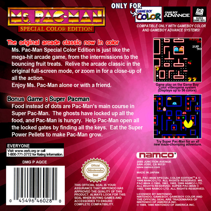 Ms. Pac-Man: Special Color Edition — Box back