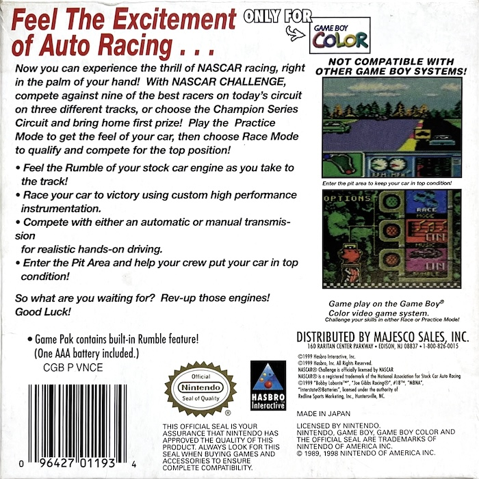 NASCAR Challenge — Box back