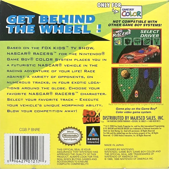NASCAR Racers — Box back