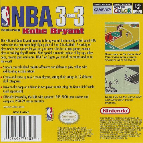 NBA 3 on 3 featuring Kobe Bryant — Box back