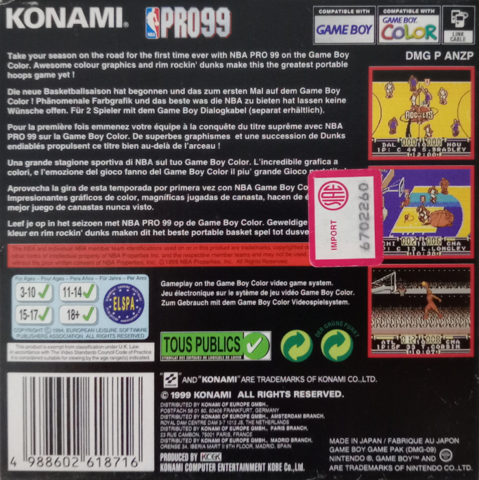 NBA Pro '99 — Box back