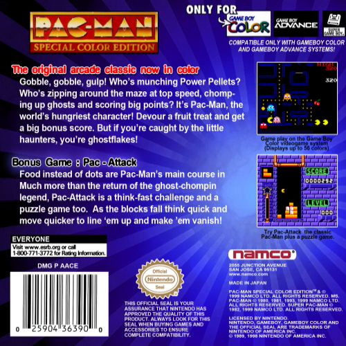 Pac-Man : Special Color Edition — Box back