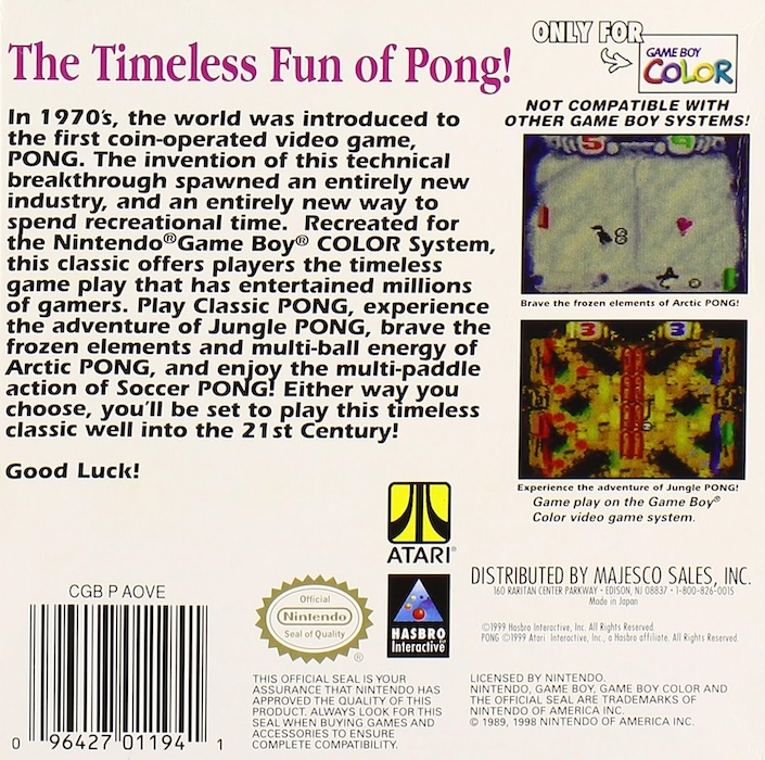 Pong: The Next Level — Box back