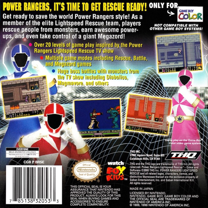Power Rangers : Lightspeed Rescue — Box back