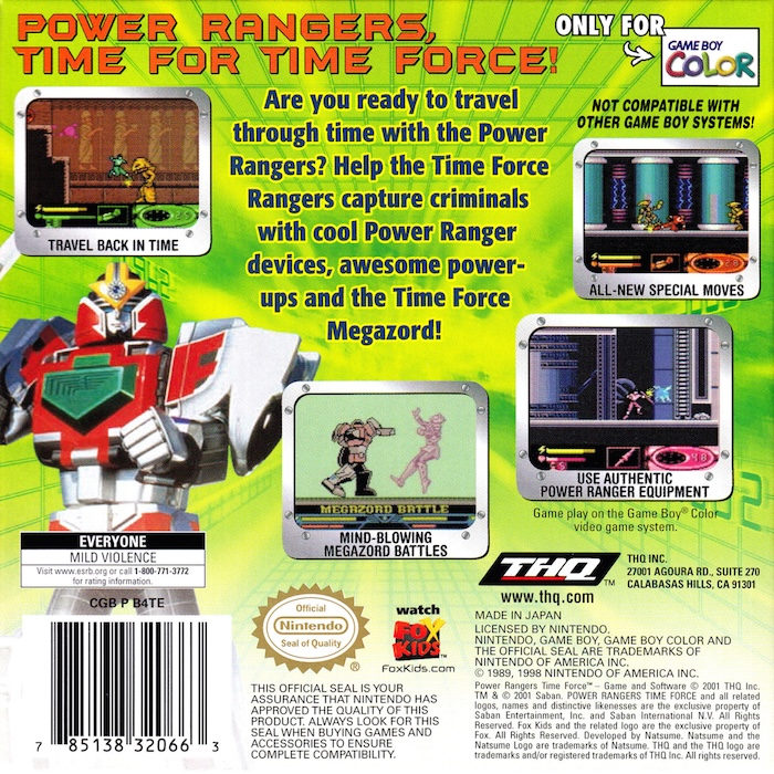 Power Rangers : Time Force — Box back