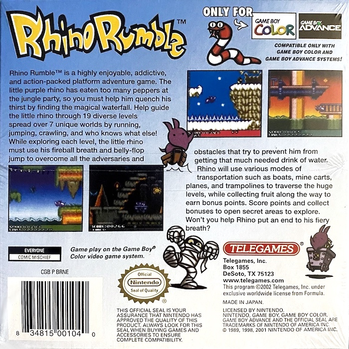Rhino Rumble — Box back