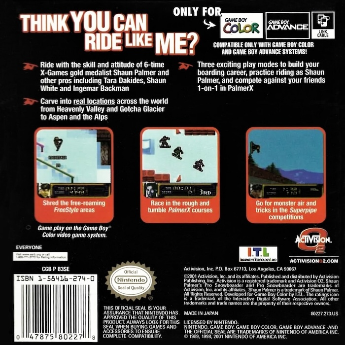 Shaun Palmer's Pro Snowboarder — Box back