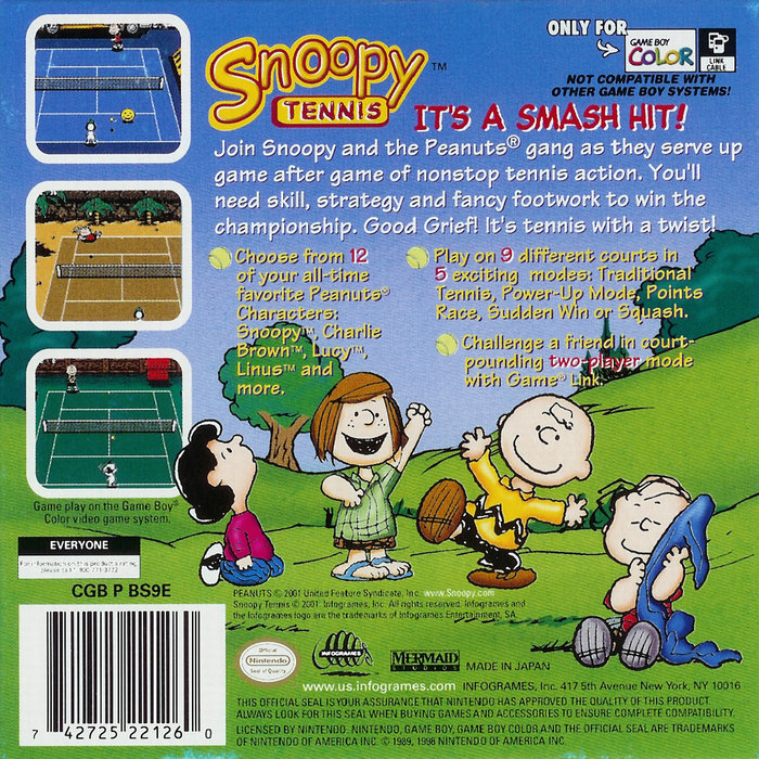 Snoopy Tennis — Box back
