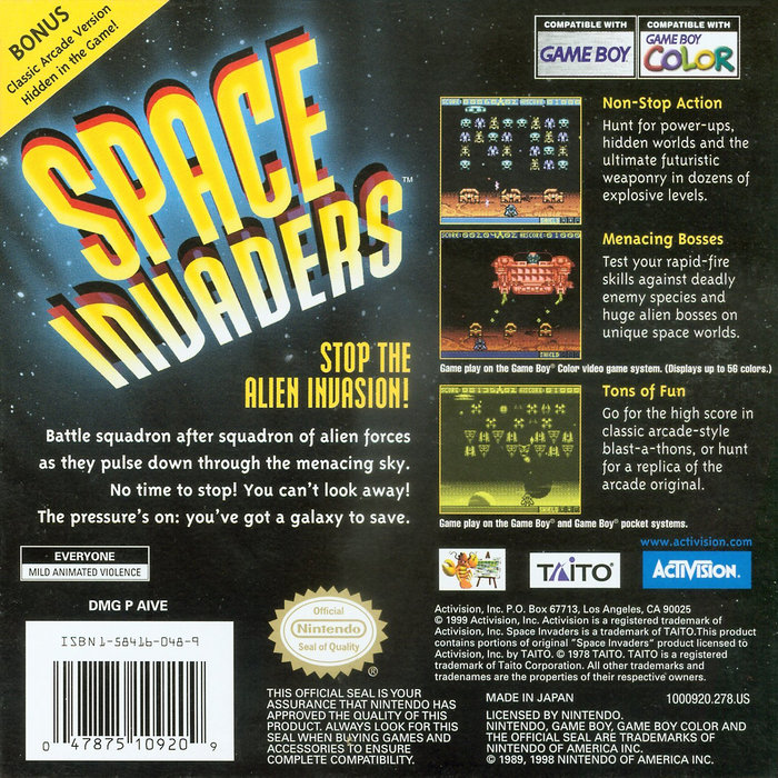 Space Invaders X — Box back