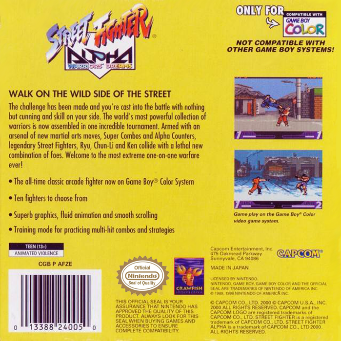 Street Fighter Alpha: Warriors' Dreams — Box back