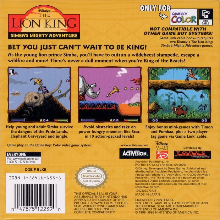 The Lion King: Simba's Mighty Adventure — Box back
