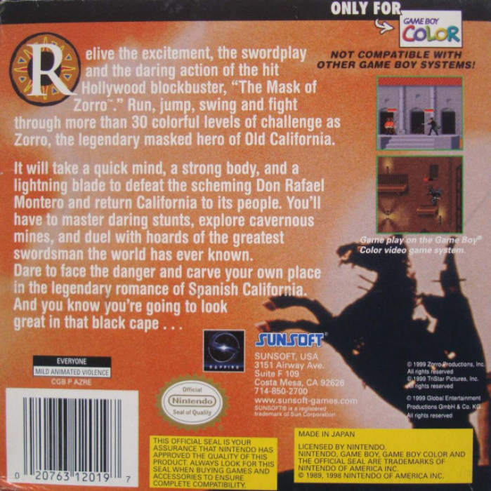 The Mask of Zorro — Box back