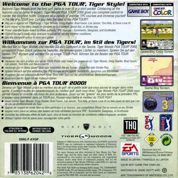 Tiger Woods PGA Tour 2000 — Box back