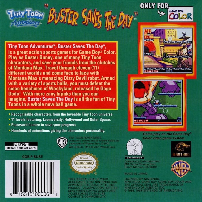 Tiny Toon Adventures : Buster Saves the Day — Box back