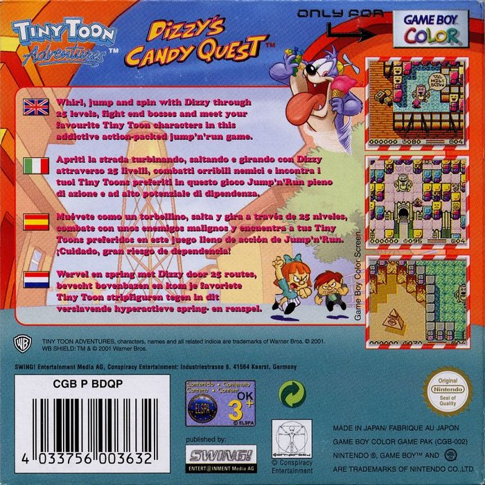 Tiny Toon Adventures : Dizzy's Candy Quest — Box back