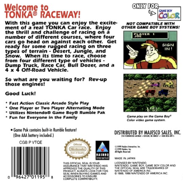 Tonka Raceway — Box back