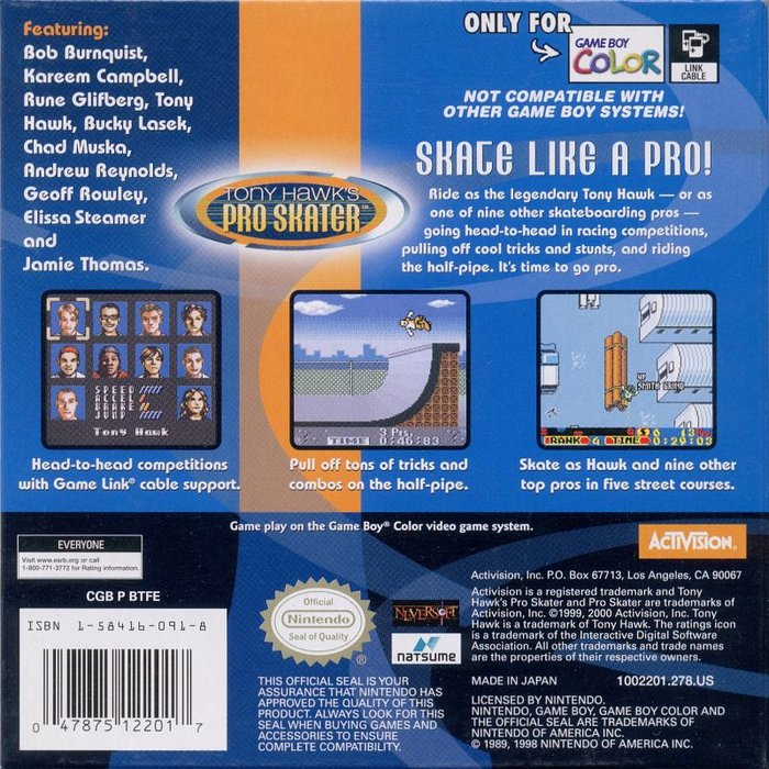 Tony Hawk's Pro Skater — Box back