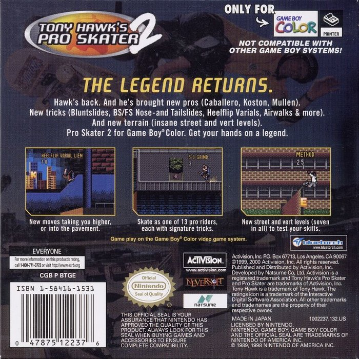 Tony Hawk's Pro Skater 2 — Box back