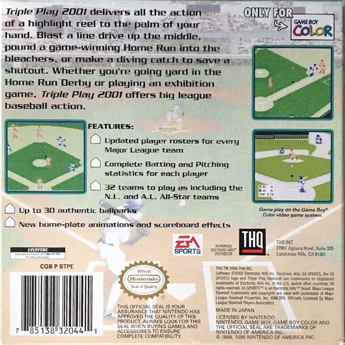 Triple Play 2001 — Box back