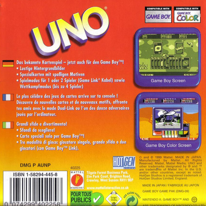 Uno — Box back