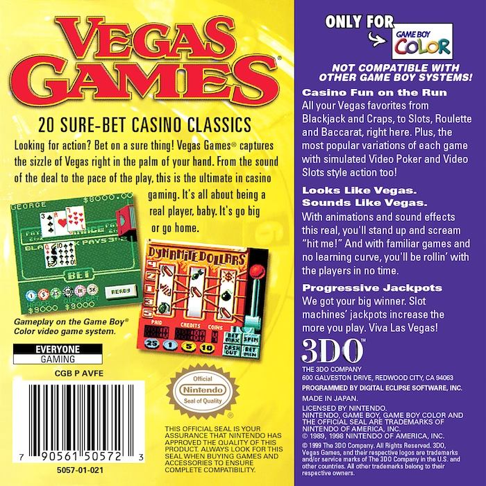 Vegas Games — Box back