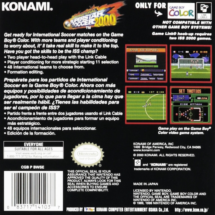 World Soccer GB 2000 — Box back