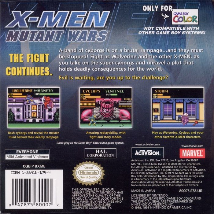 X-Men: Mutant Wars — Box back
