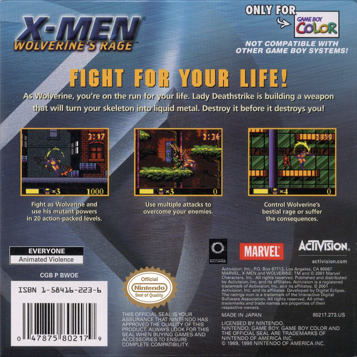 X-Men: Wolverine's Rage — Box back