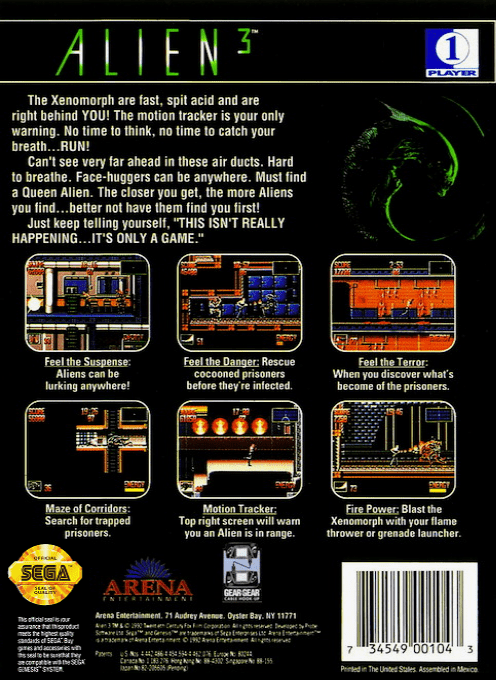 Alien 3 — Box back