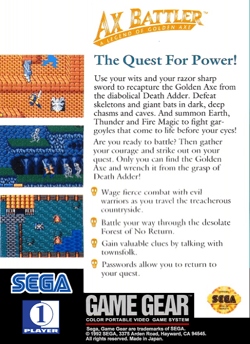 Ax Battler : A Legend of Golden Axe — Box back